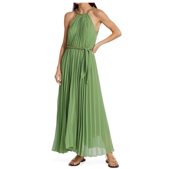green emerald velvet dress Sunray Pleat Midi Dress main image 0